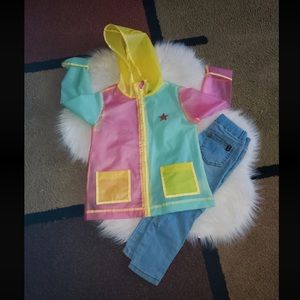 Girl’s BUFFALO matching set outfit raincoat jeans pastel David Bitton 4T EUC